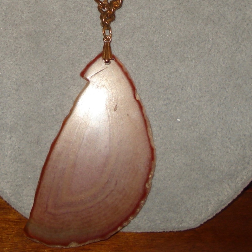 Large Carnelian/Agate Flat Stone  2=Strand Chain Necklace